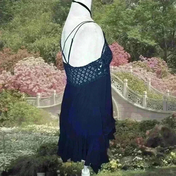 Y2k 90s Navy Blue Free People Fairy Mini Dress Size Small - Picture 6 of 9